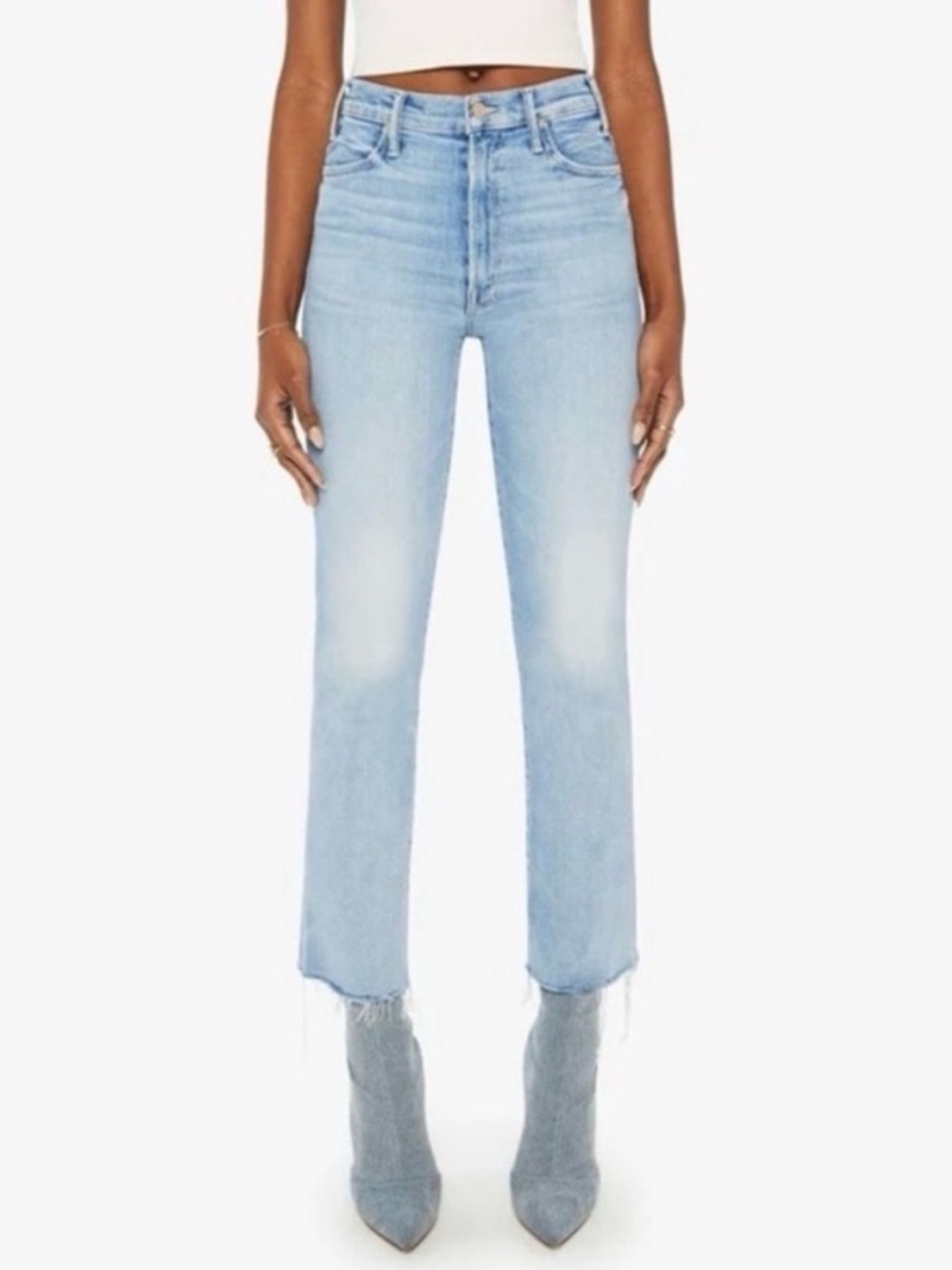 MOTHER The Hustler Ankle Fray Jeans Size 25 Knock On Wood Blue Denim